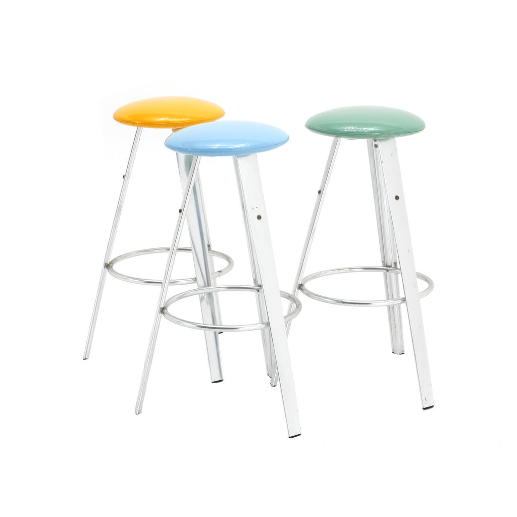 Blue Vinyl & Chrome Tripod Stool
