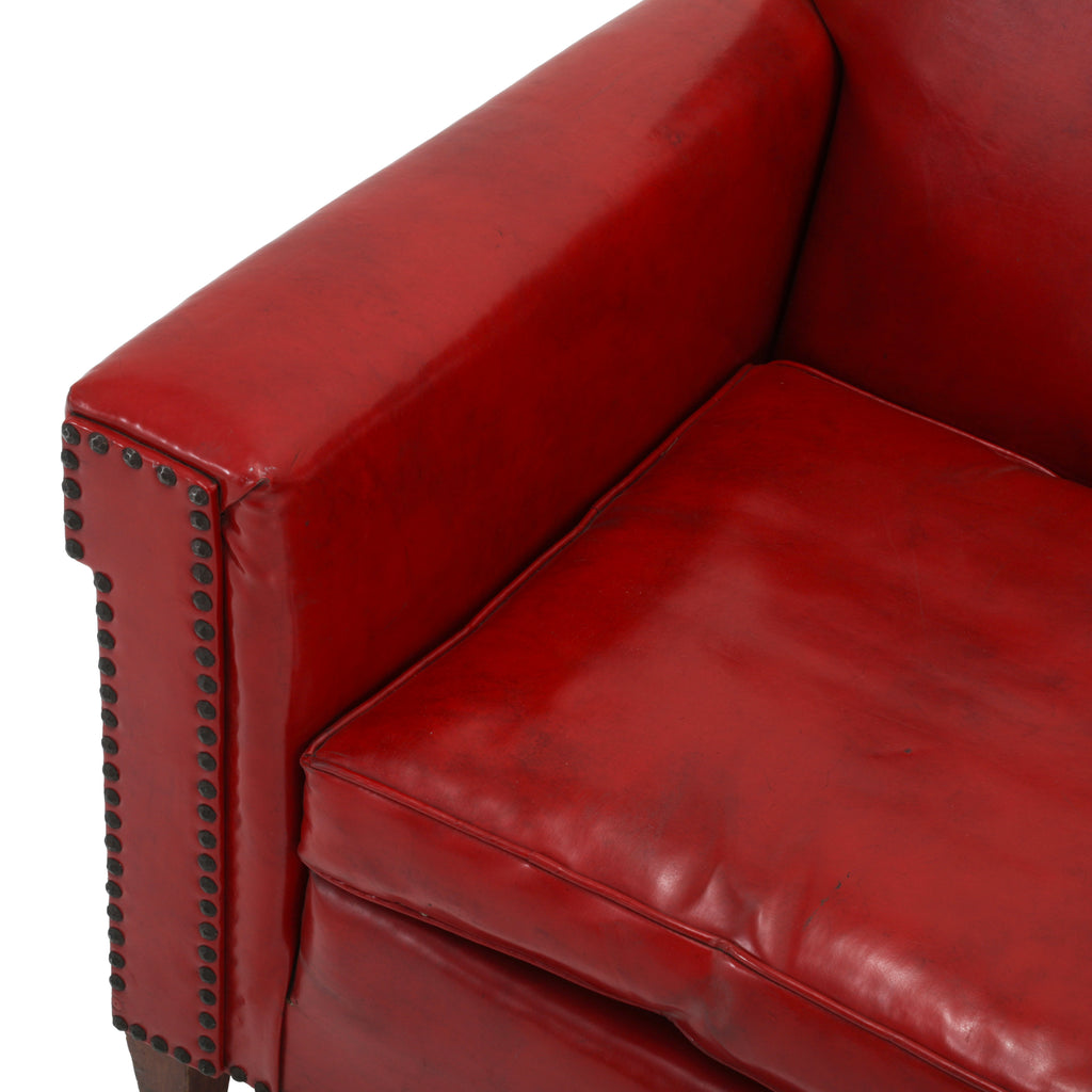 Red Leather Riveted Sofa