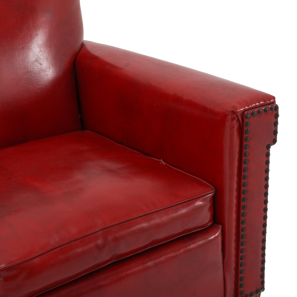 Red Leather Riveted Sofa