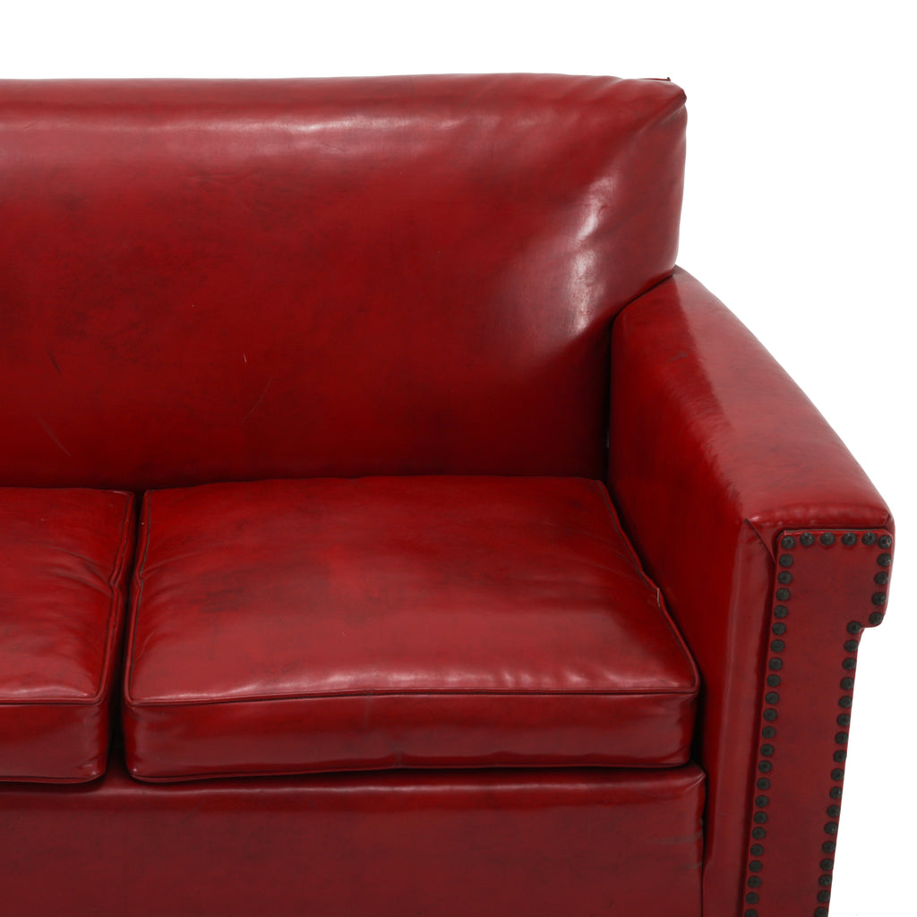 Red Leather Riveted Sofa