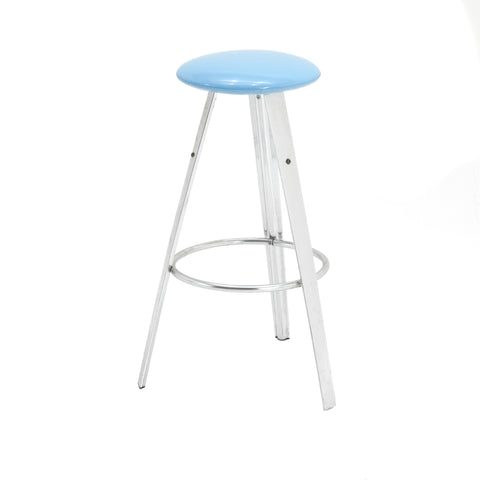 Blue Vinyl & Chrome Tripod Stool