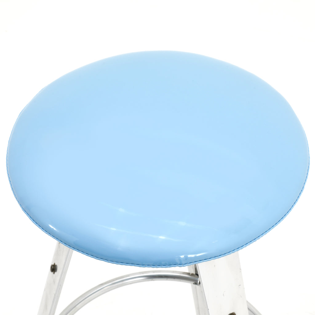 Blue Vinyl & Chrome Tripod Stool