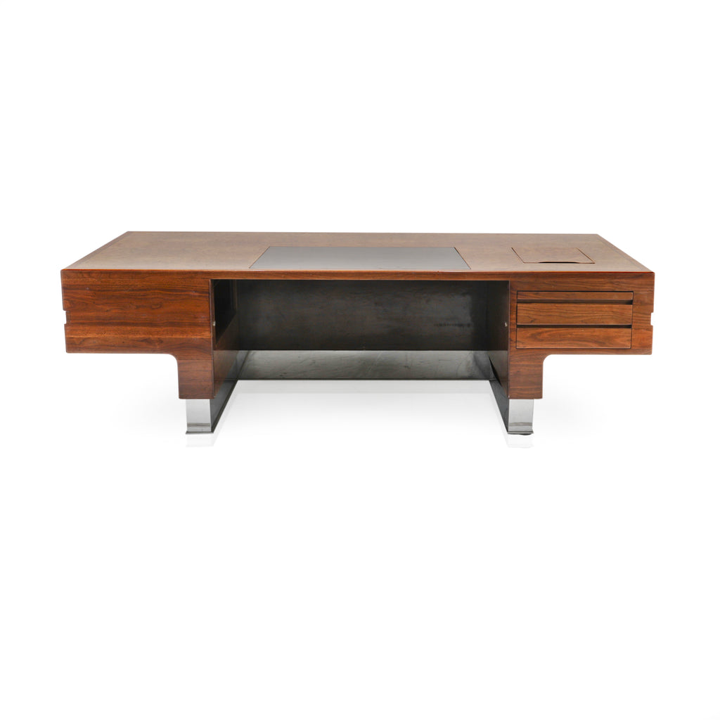 Large Burlwood Executive Desk w/ Chrome Base