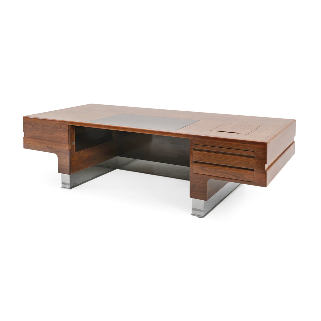 Large Burlwood Executive Desk w/ Chrome Base