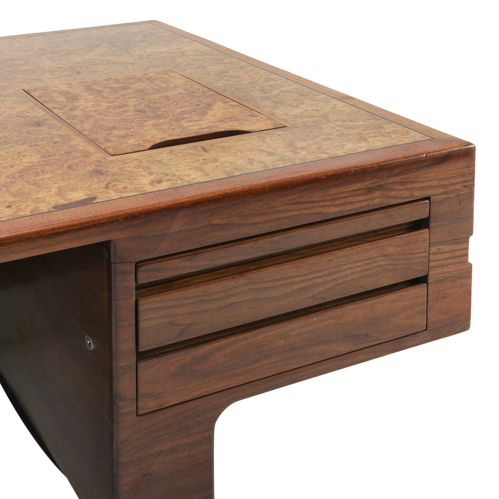 Large Burlwood Executive Desk w/ Chrome Base