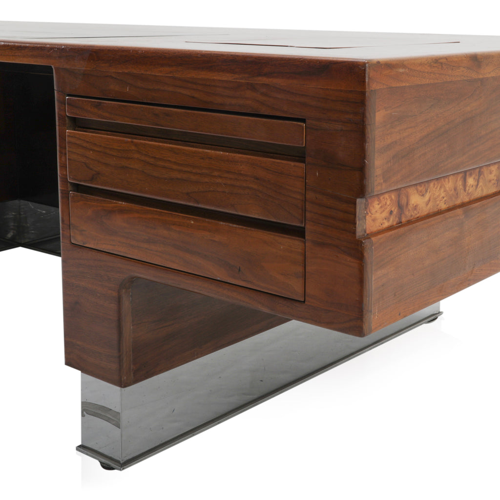 Large Burlwood Executive Desk w/ Chrome Base