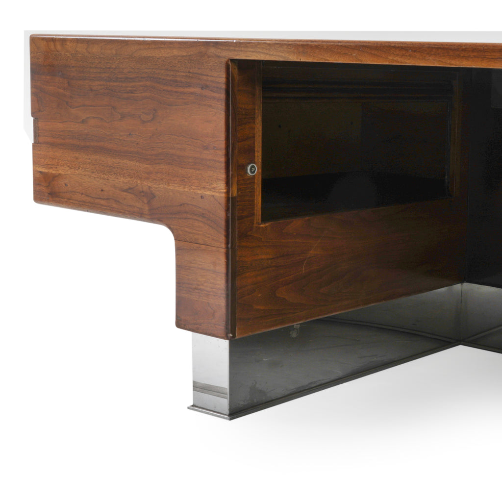 Large Burlwood Executive Desk w/ Chrome Base