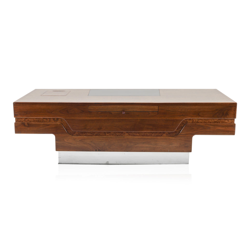 Large Burlwood Executive Desk w/ Chrome Base