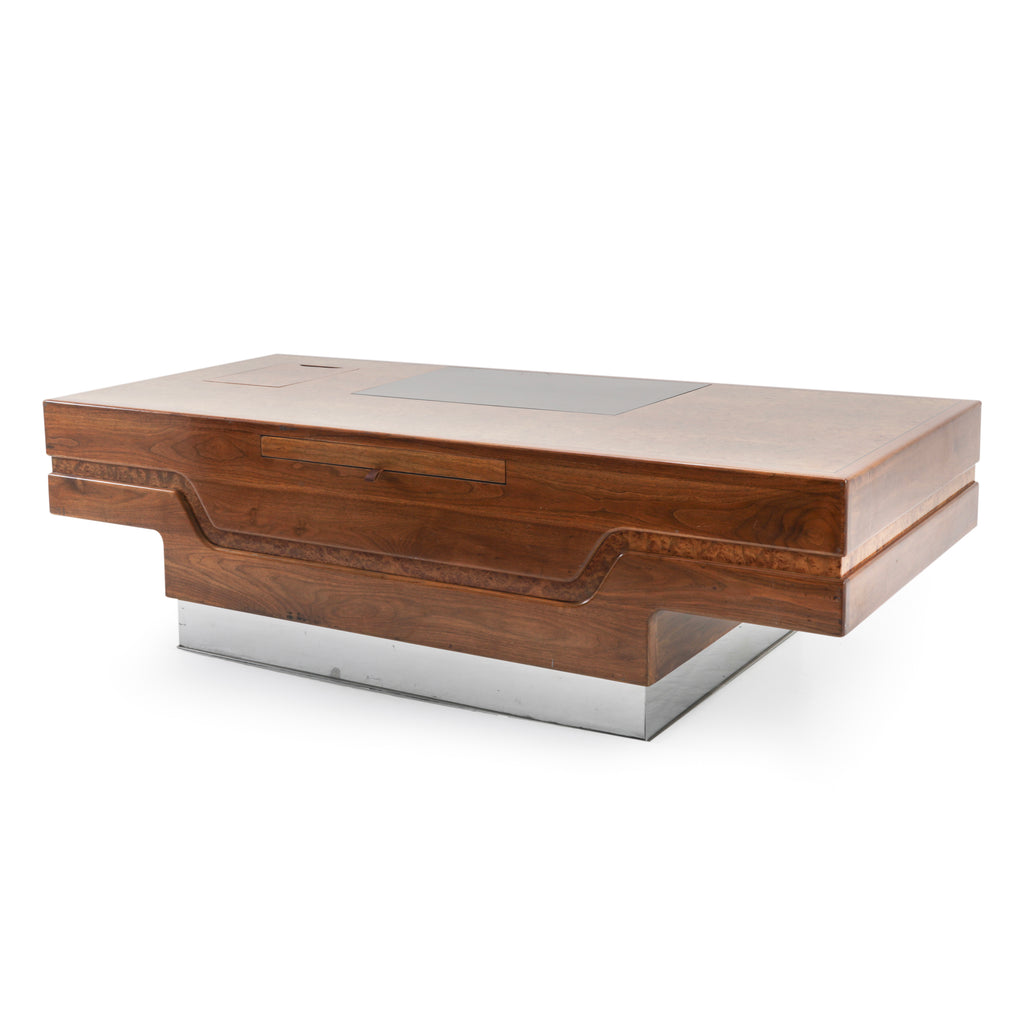 Large Burlwood Executive Desk w/ Chrome Base