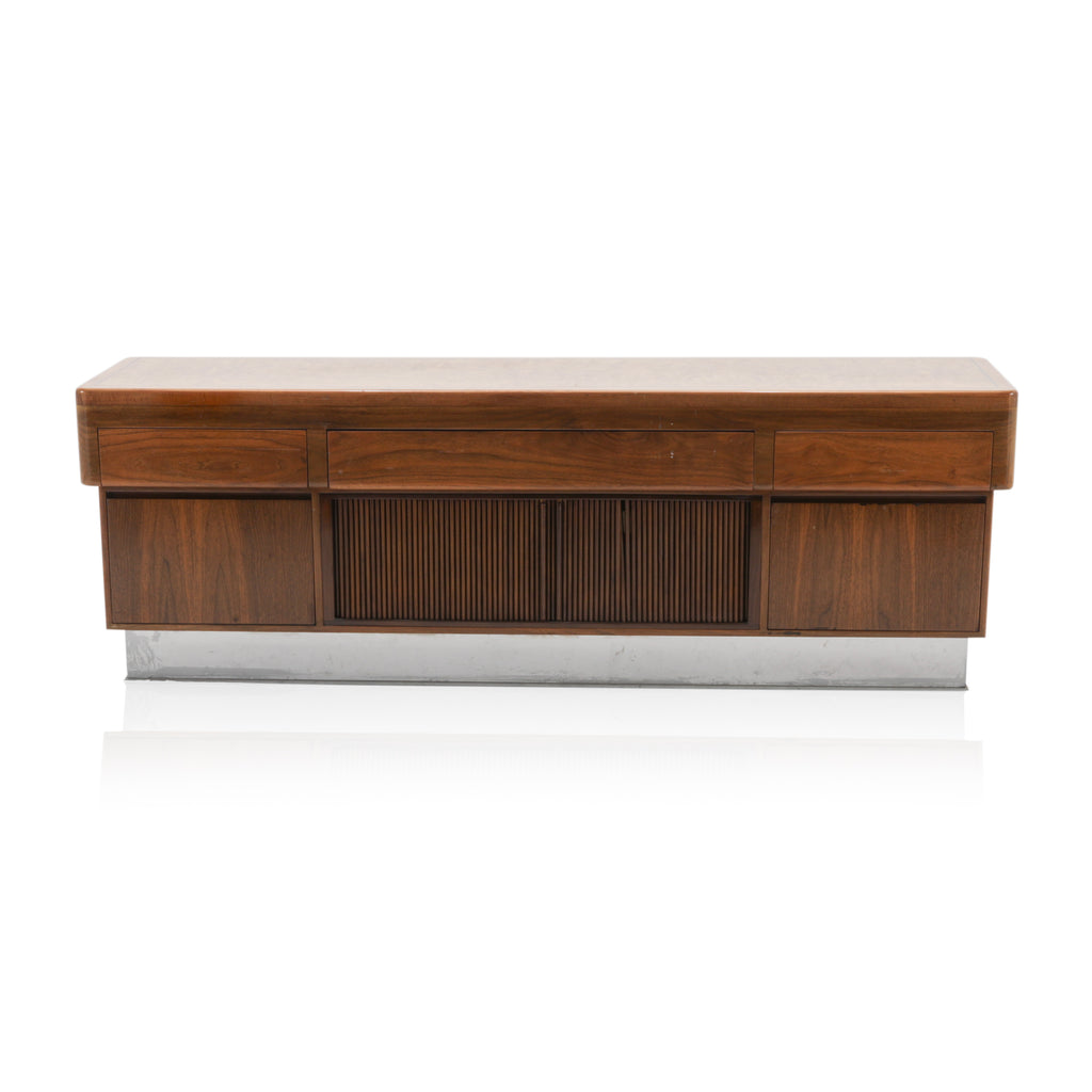 Large Burlwood Office Credenza w/ Chrome Base