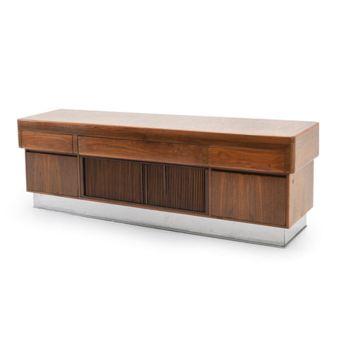 Large Burlwood Office Credenza w/ Chrome Base
