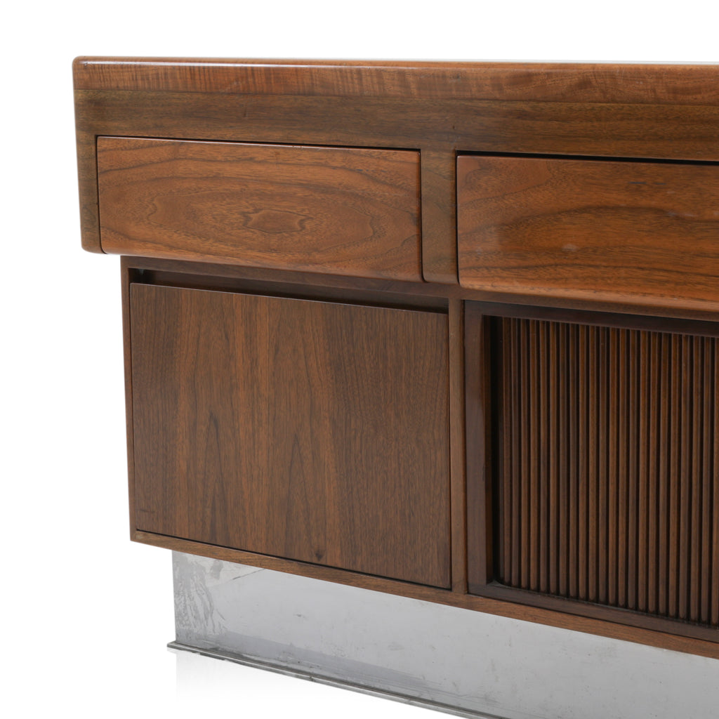 Large Burlwood Office Credenza w/ Chrome Base