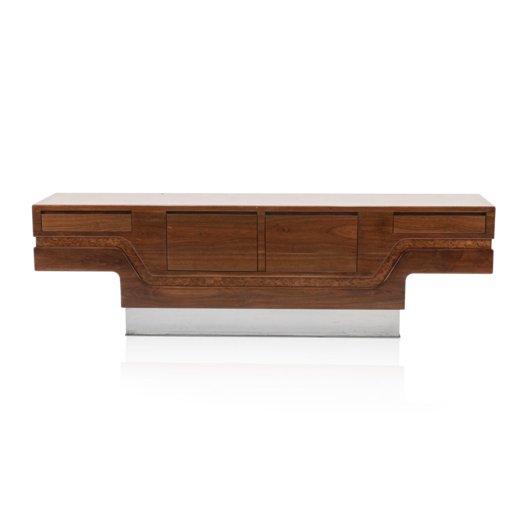 Large Burlwood Buffet Table w/ Chrome Base