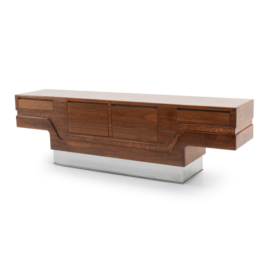 Large Burlwood Buffet Table w/ Chrome Base