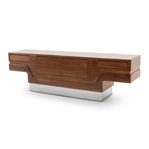 Large Burlwood Buffet Table w/ Chrome Base