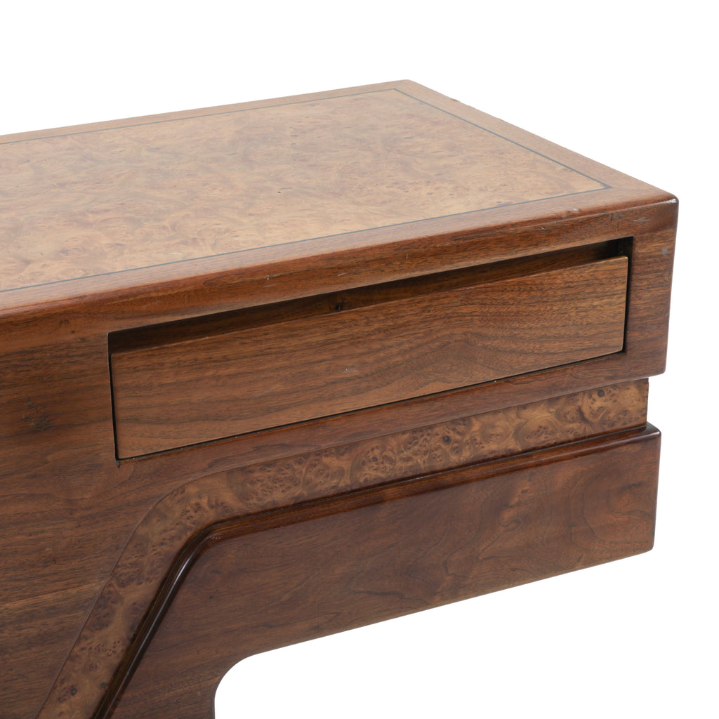 Large Burlwood Buffet Table w/ Chrome Base