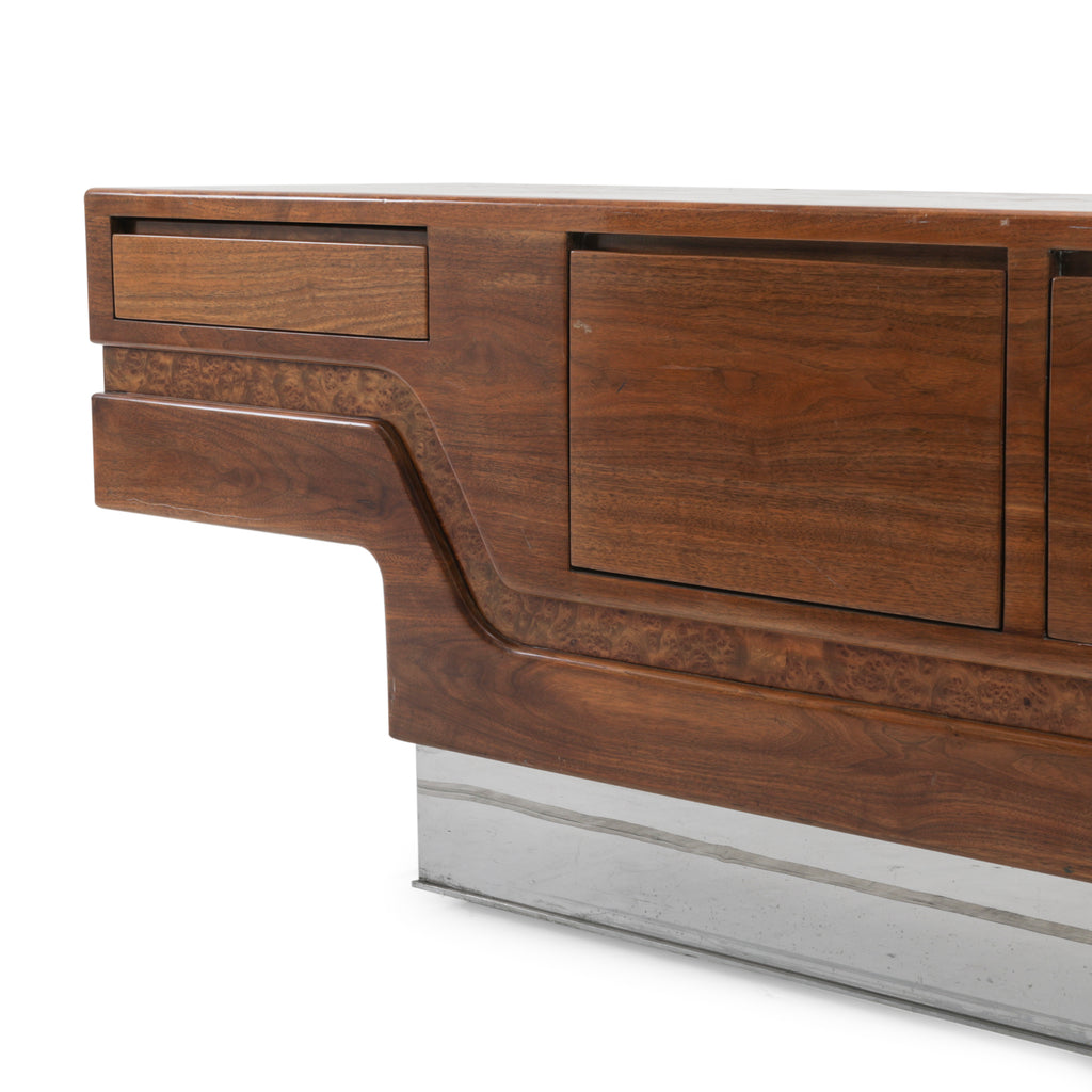Large Burlwood Buffet Table w/ Chrome Base