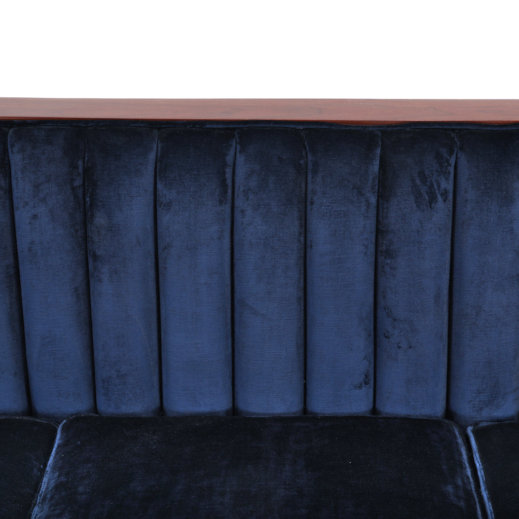 Blue Velvet Stepped Wood Deco Sofa