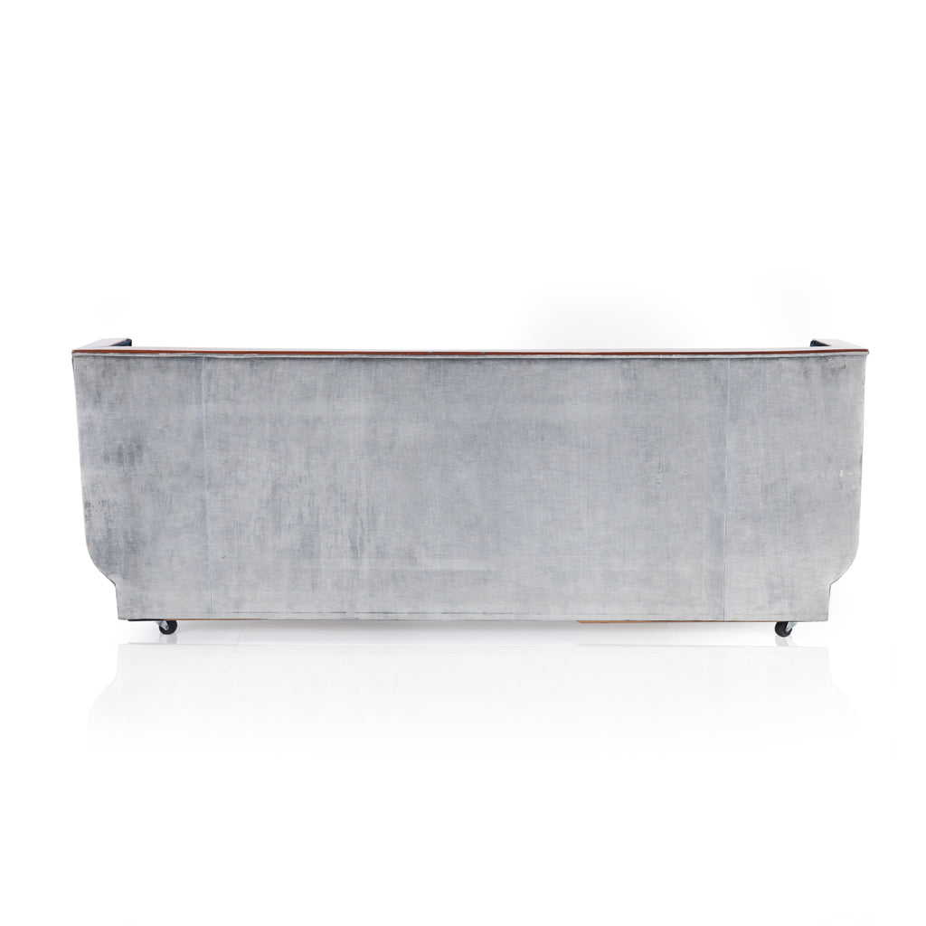 Blue Velvet Stepped Wood Deco Sofa