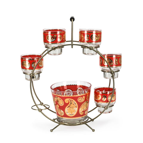 Red & Gold Paisley Cocktail Set