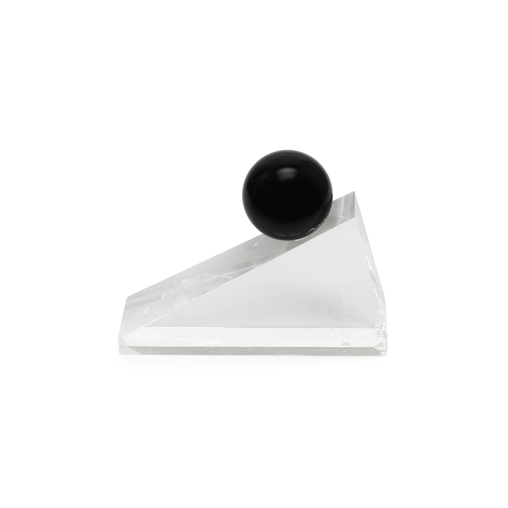 Triangular Glass + Black Sphere Table Sculpture (A+D)