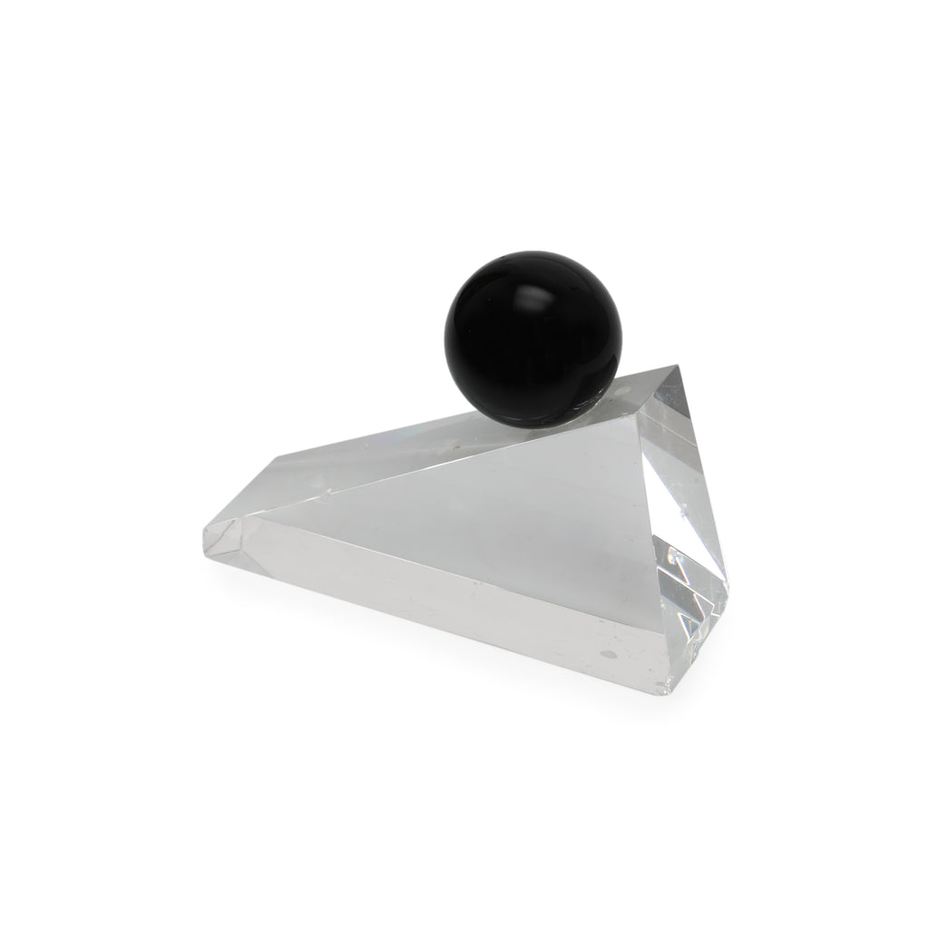 Triangular Glass + Black Sphere Table Sculpture (A+D)