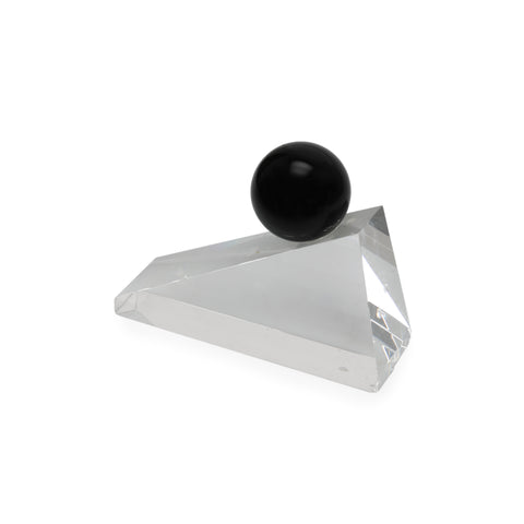 Triangular Glass + Black Sphere Table Sculpture (A+D)