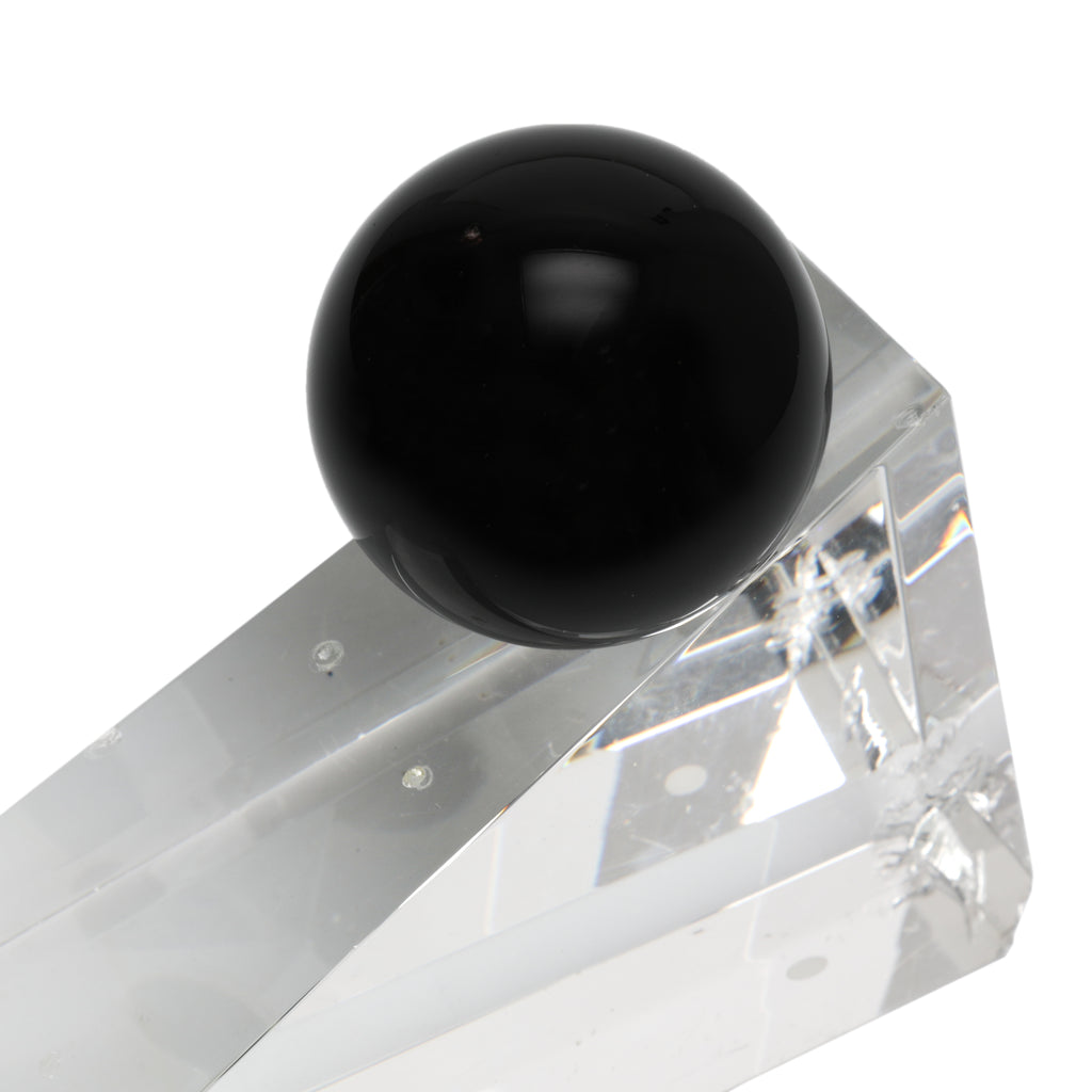 Triangular Glass + Black Sphere Table Sculpture (A+D)