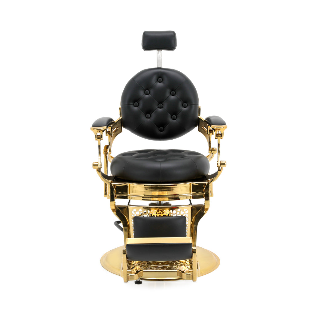 Black Leather & Gold Barber Chair