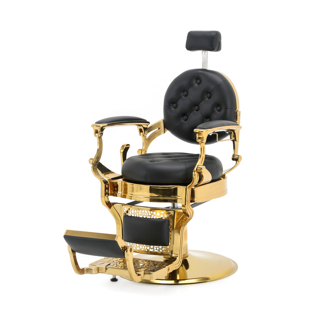Black Leather & Gold Barber Chair