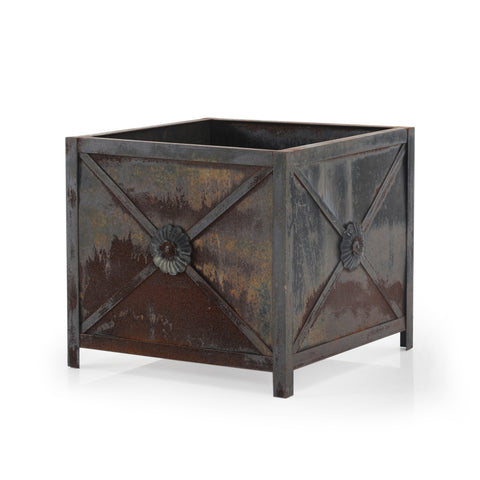 Grey Rustic Metal Square Planter