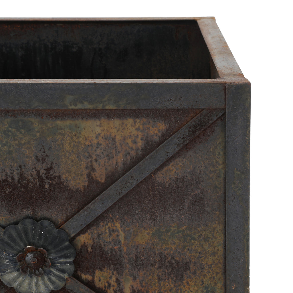 Grey Rustic Metal Square Planter