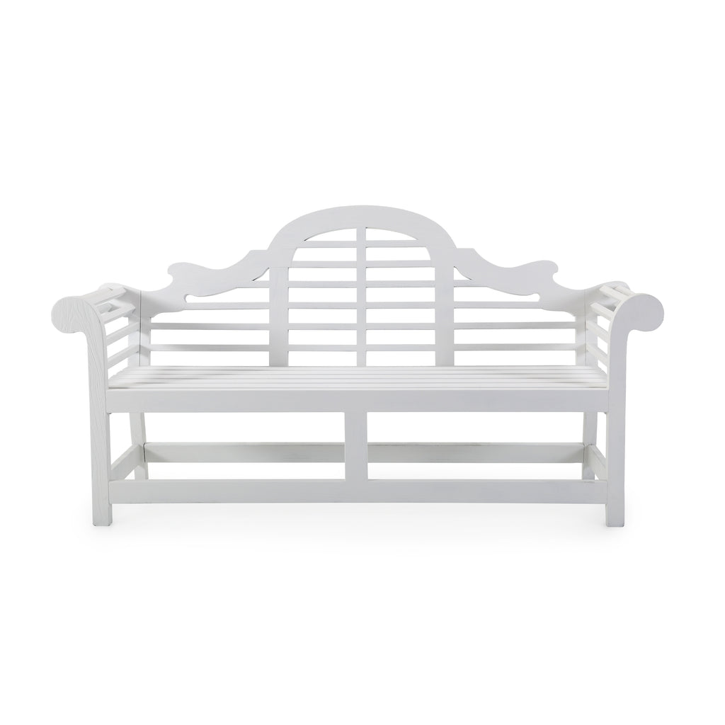 White Wooden Slatted Outdoor Bench