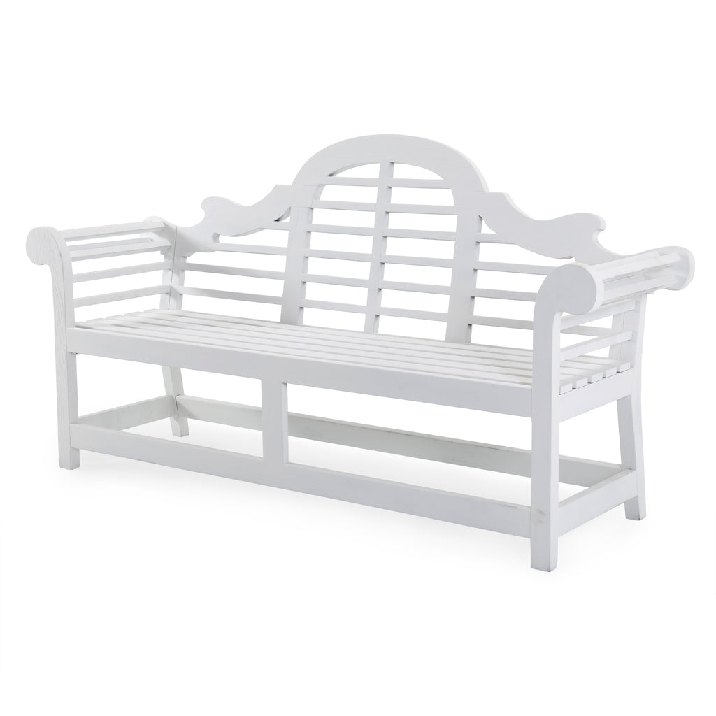 White Wooden Slatted Outdoor Bench