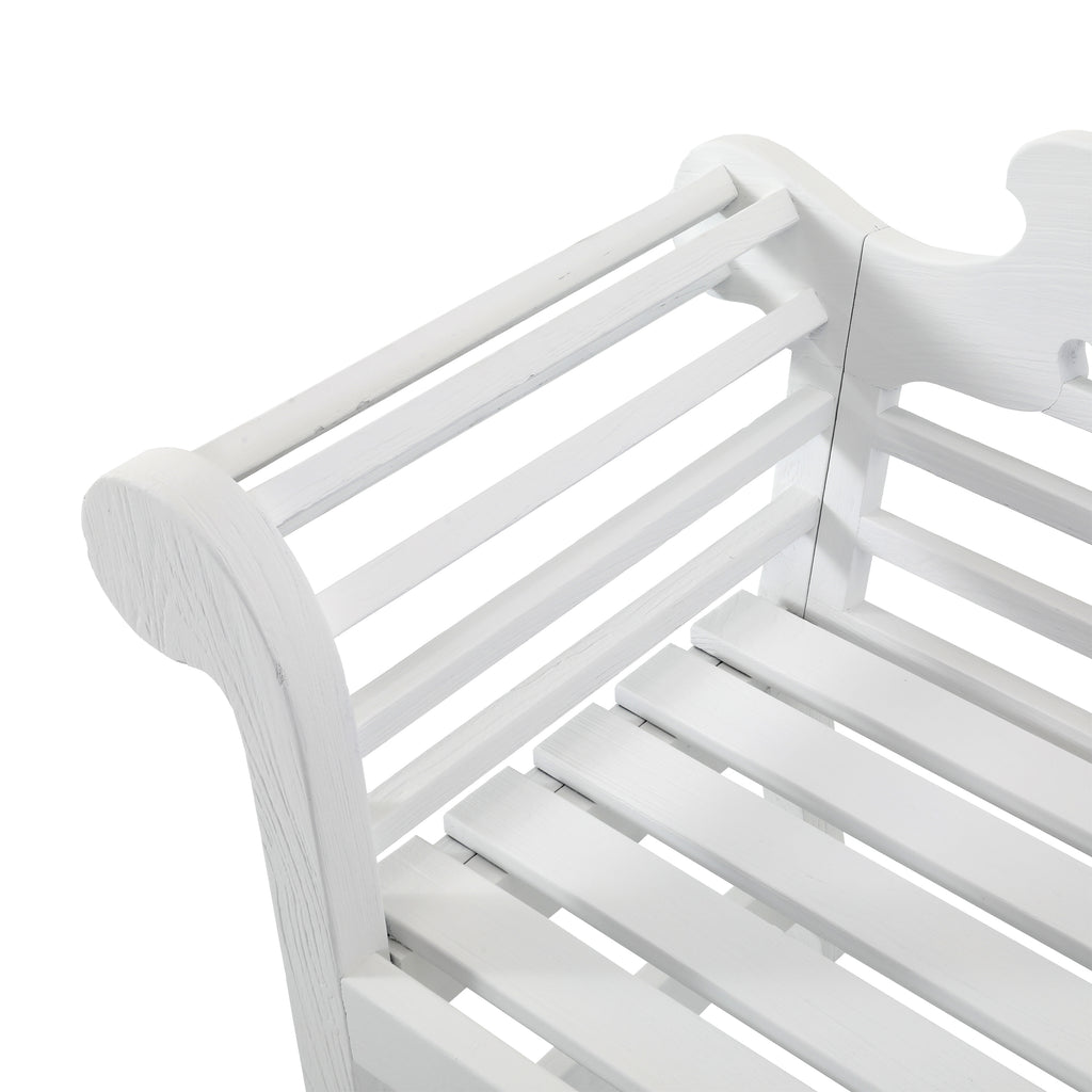 White Wooden Slatted Outdoor Bench
