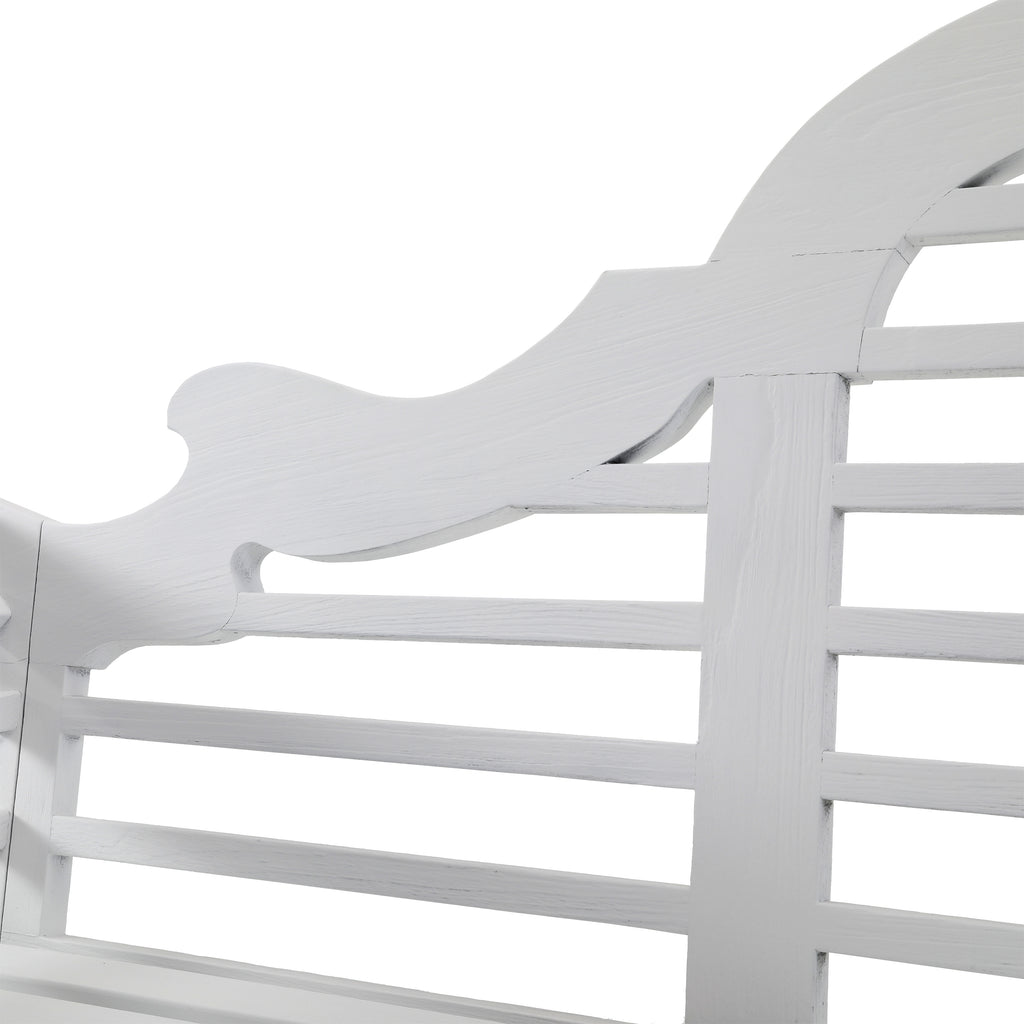 White Wooden Slatted Outdoor Bench