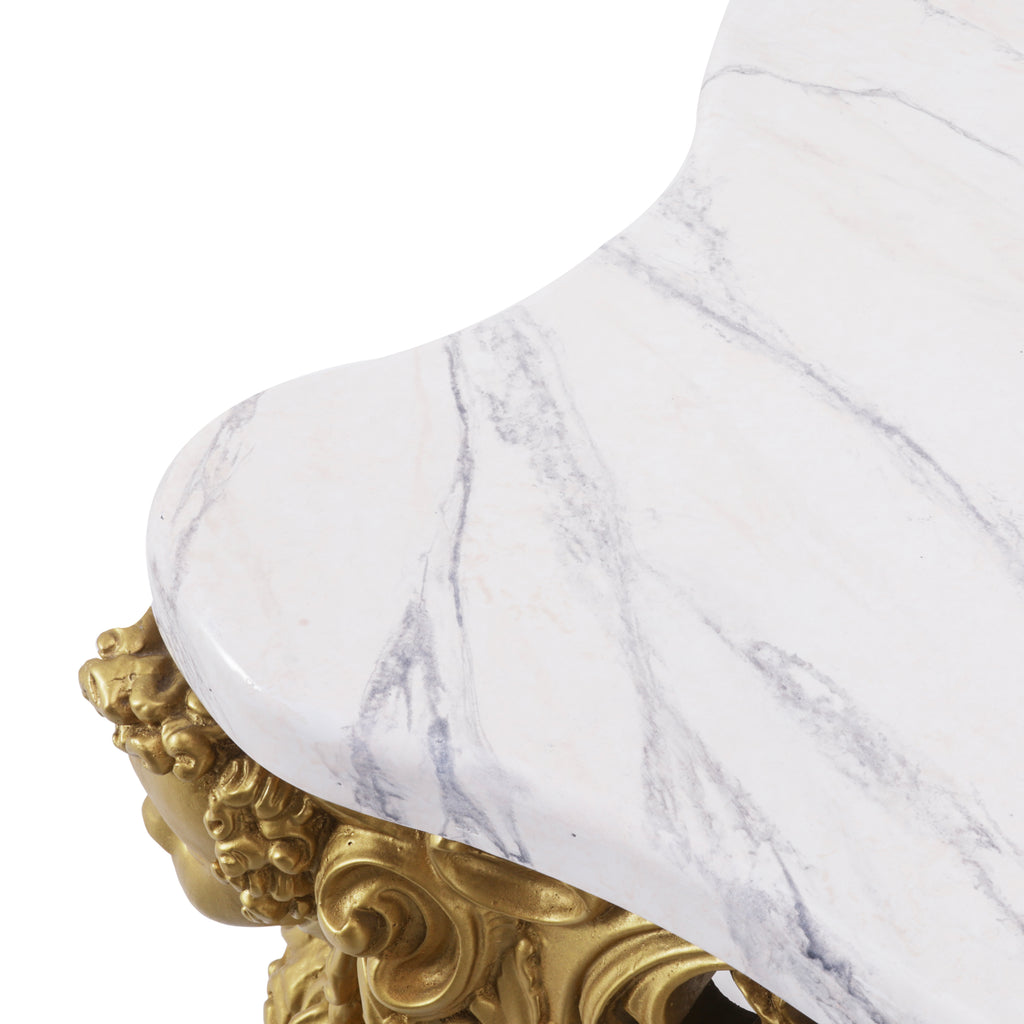 Gold Huge Rococo Console Table with Faux Marble Top