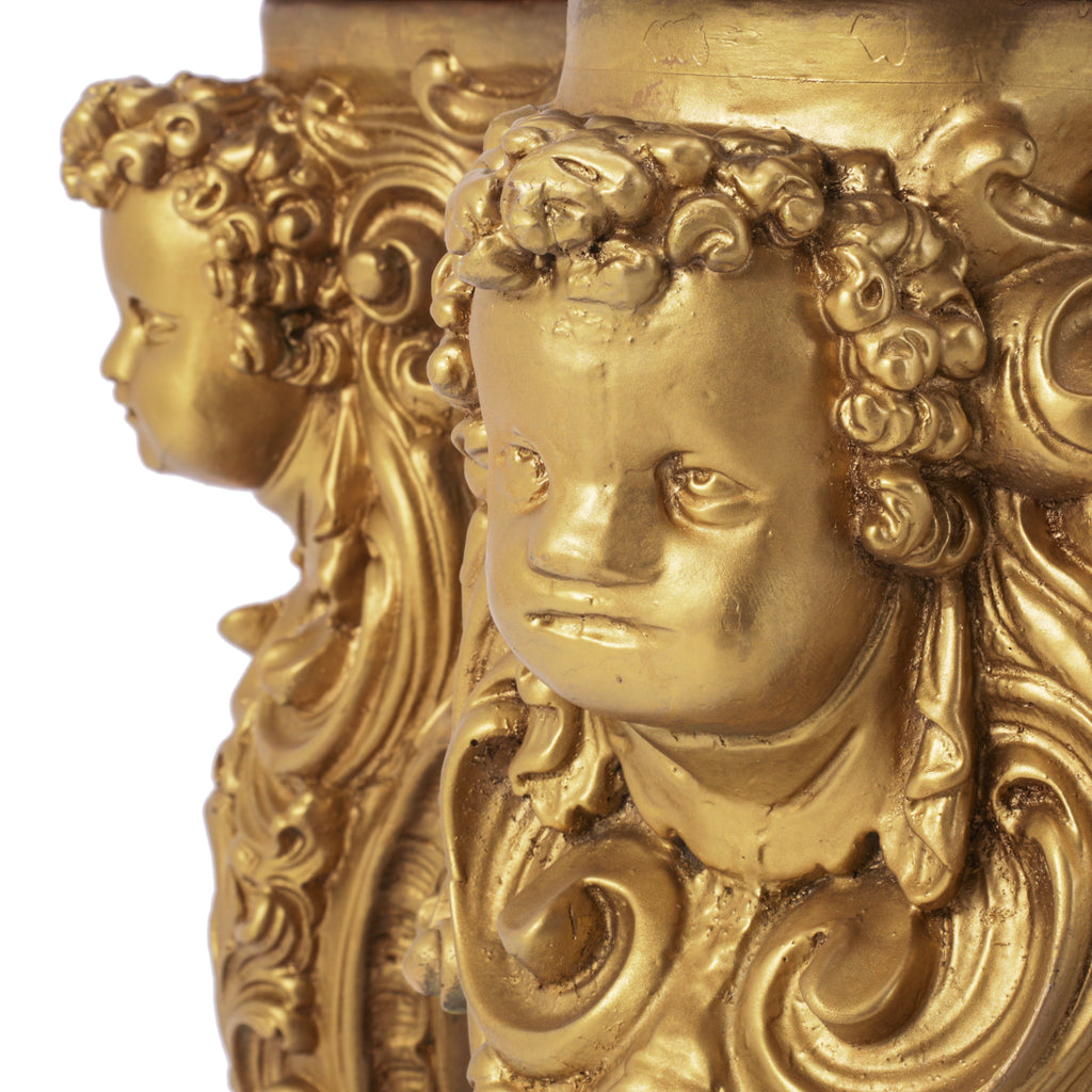 Gold Huge Rococo Console Table with Faux Marble Top