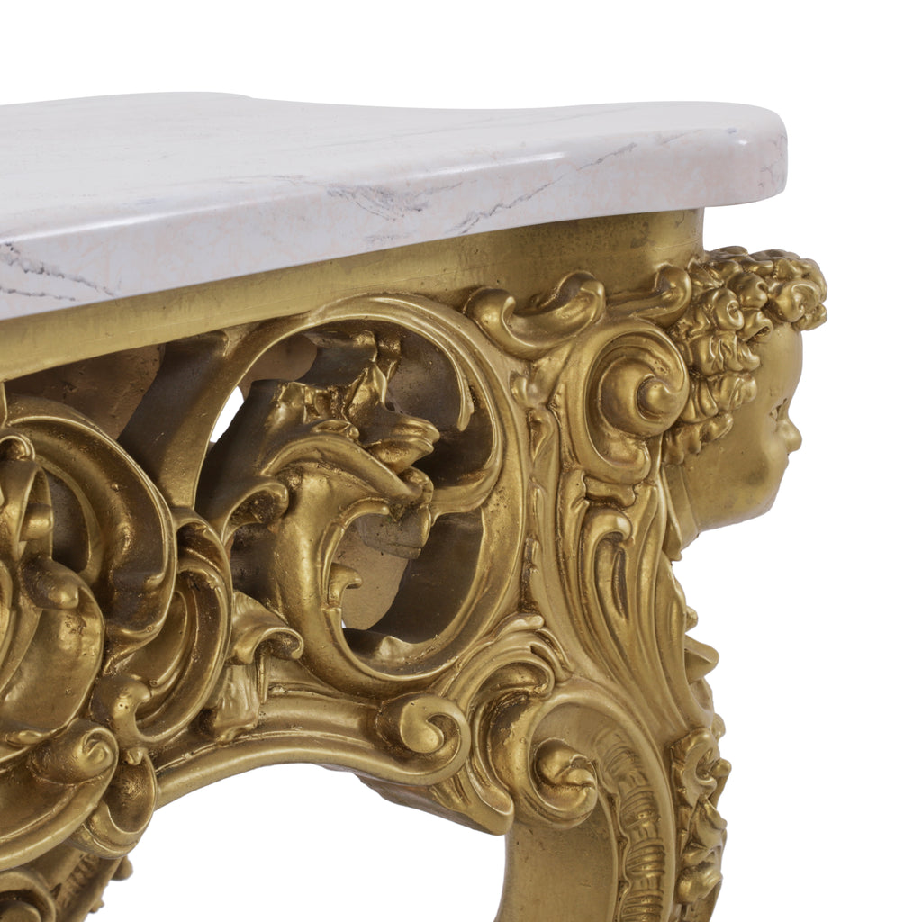 Gold Huge Rococo Console Table with Faux Marble Top