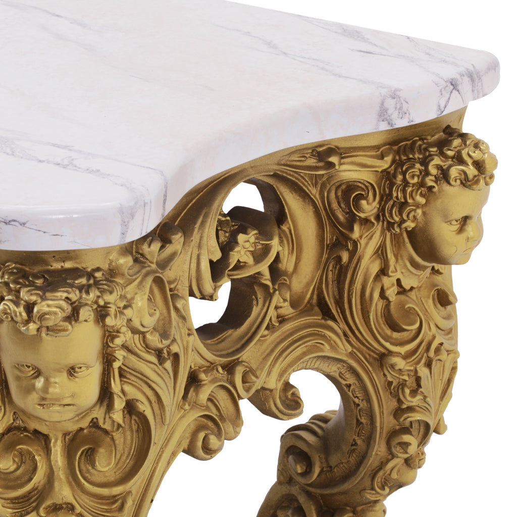 Gold Huge Rococo Console Table with Faux Marble Top
