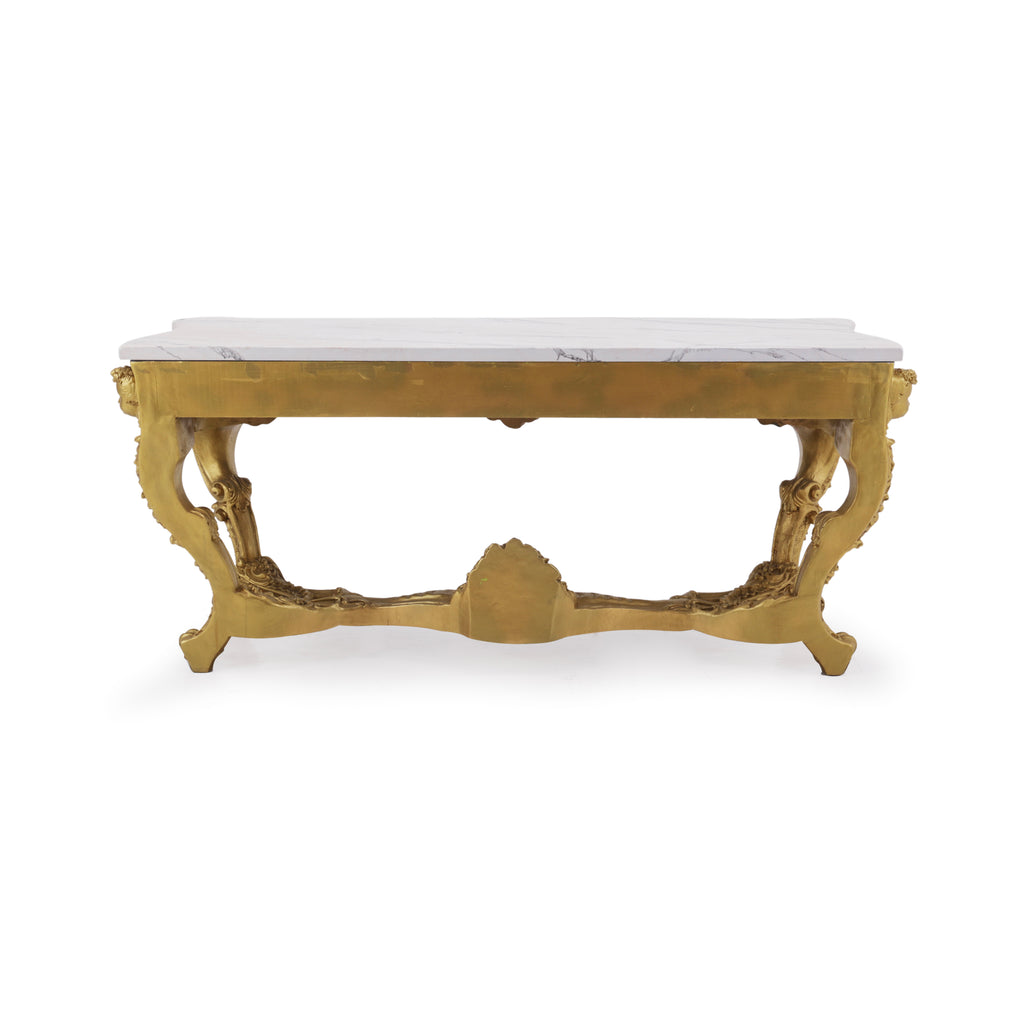 Gold Huge Rococo Console Table with Faux Marble Top
