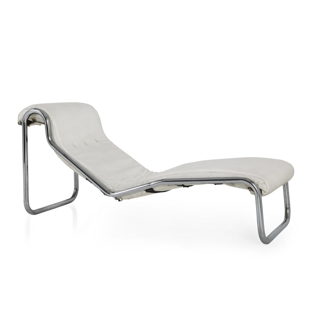 Off-White Leather Chaise Lounge w Chrome Tube Frame