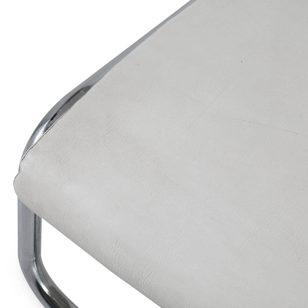 Off-White Leather Chaise Lounge w Chrome Tube Frame