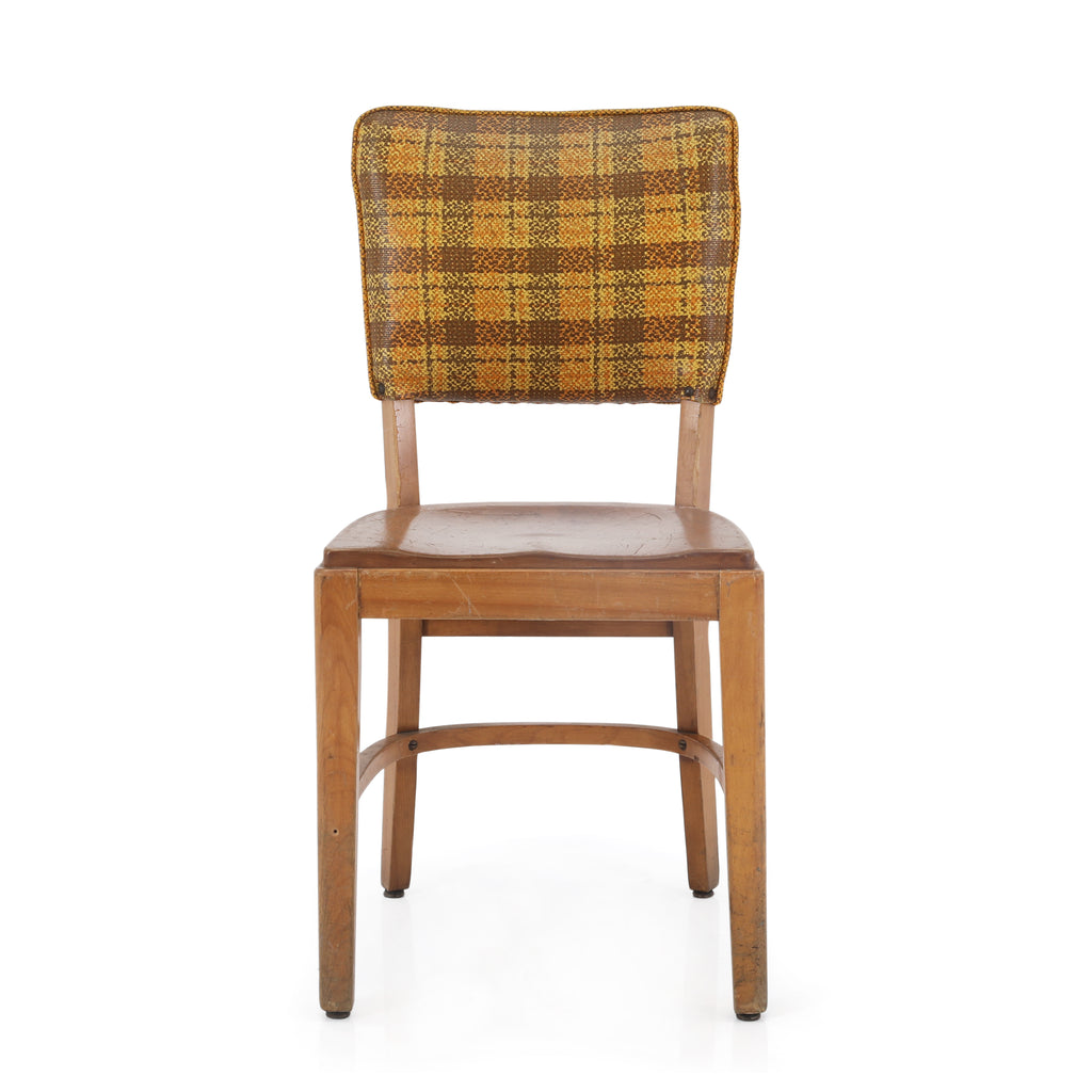 Plaid Vinyl & Wood Dining Chairs