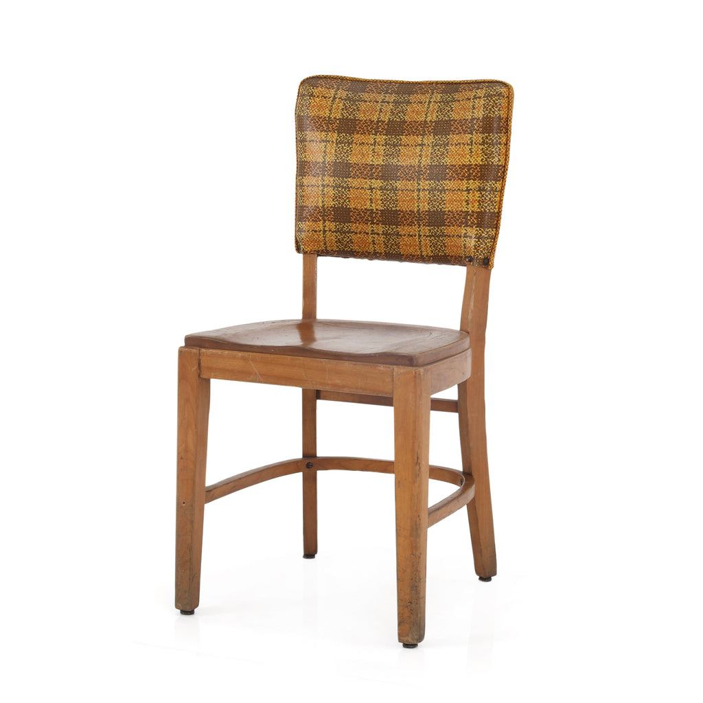 Plaid Vinyl & Wood Dining Chairs