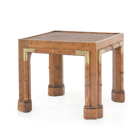 Brown Wood & Cane Side Tables