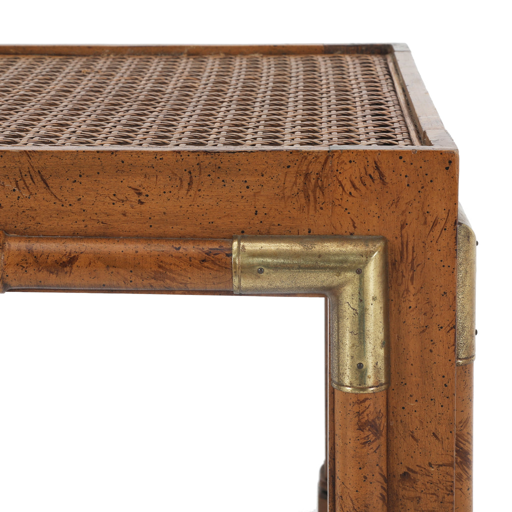 Brown Wood & Cane Side Tables