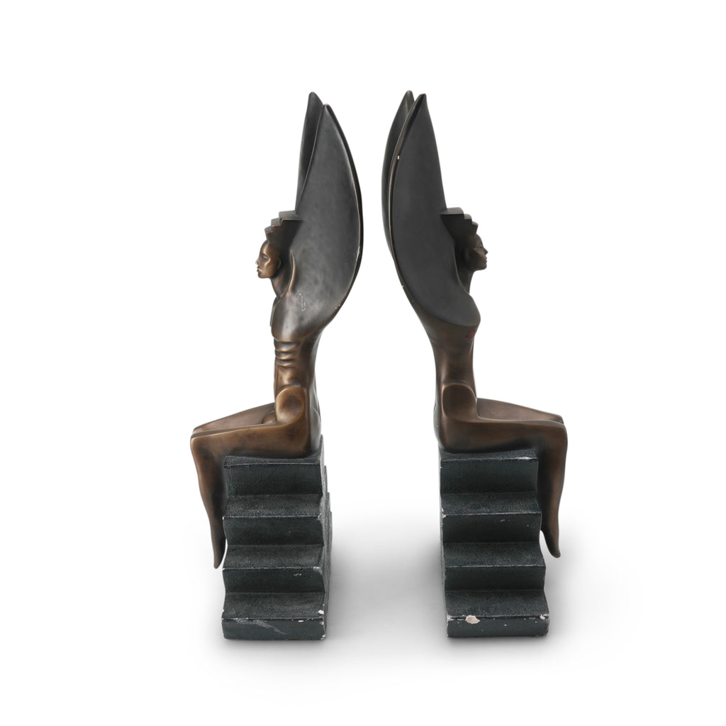 Winged Deity Bronze Table Sculptures / Bookends (Pair)