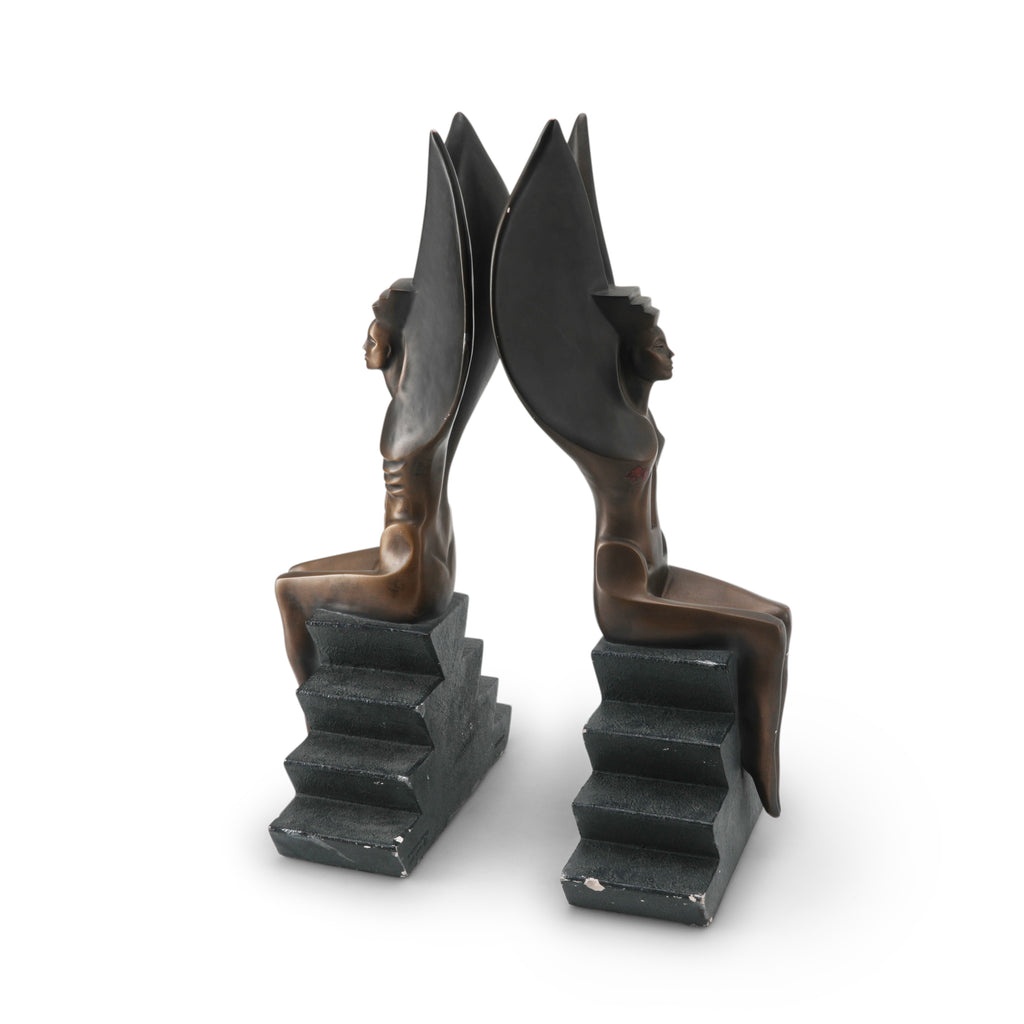 Winged Deity Bronze Table Sculptures / Bookends (Pair)