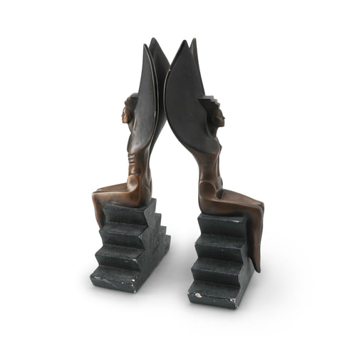 Winged Deity Bronze Table Sculptures / Bookends (Pair)